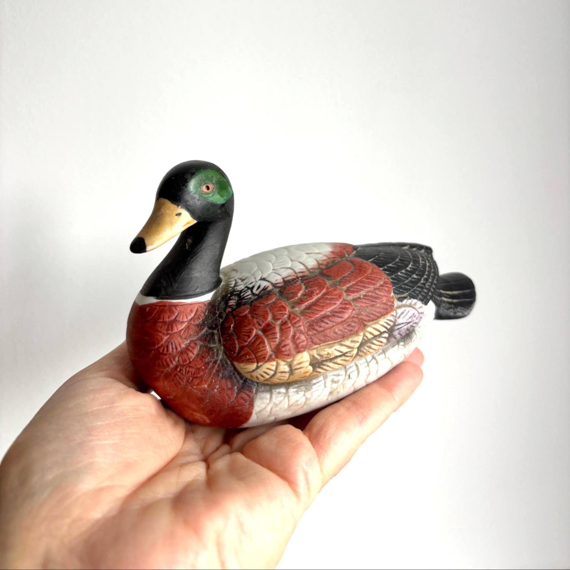 Vintage Ceramic Duck Figurine | Hand-Painted Mallard Style Ornament | Rustic Country Cottage Decor