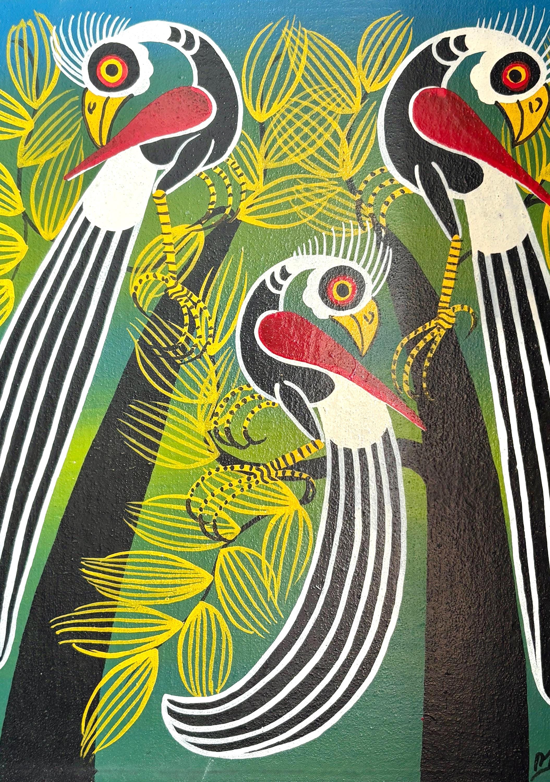 Tinga Tinga Painting African Wall Art Hand Painted Colourful Artwork Tanzania Style Decor
