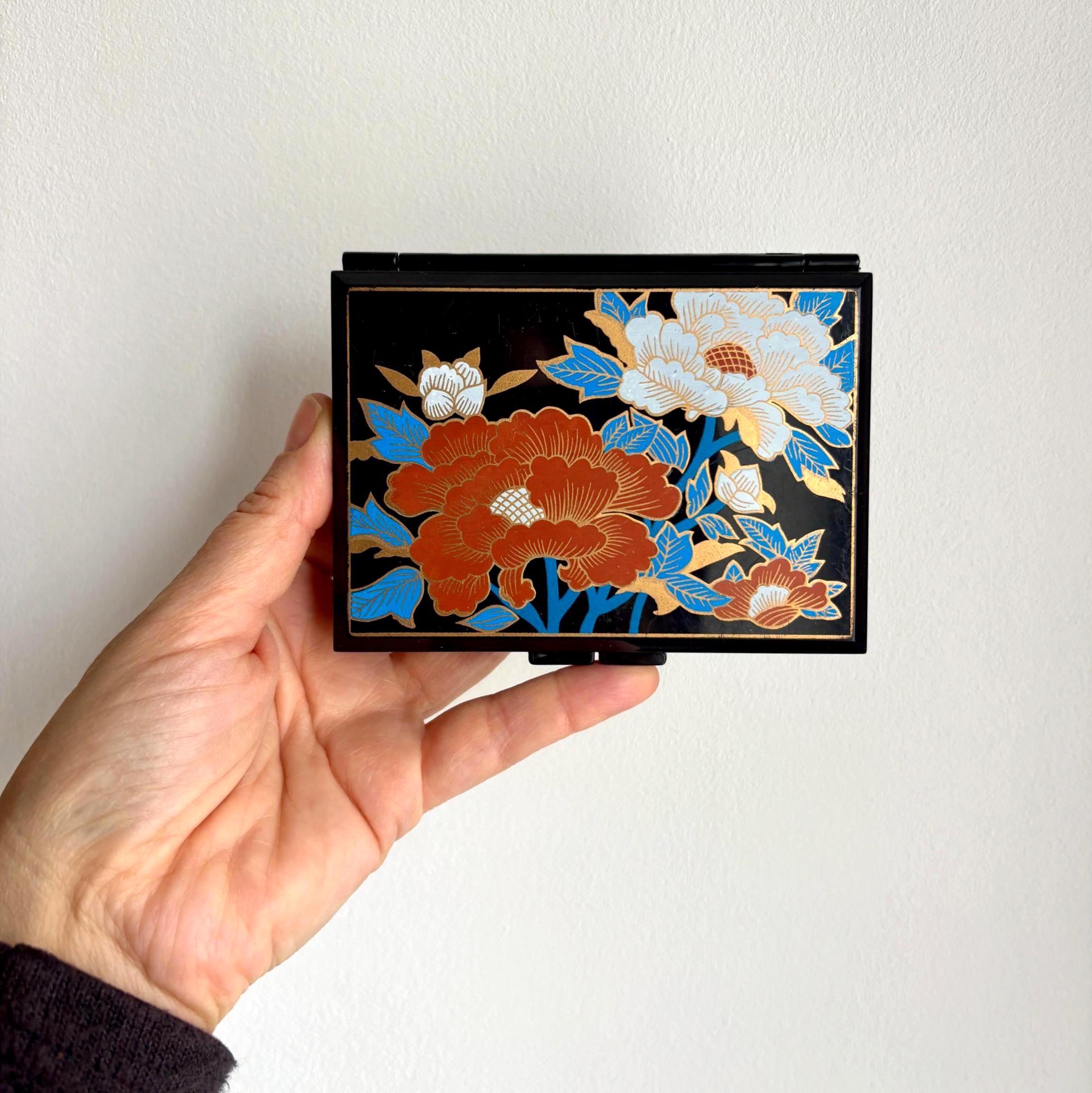 Vintage Floral Lacquer Style Compact Mirror Tissue Case Vanity Travel Accessory Gift