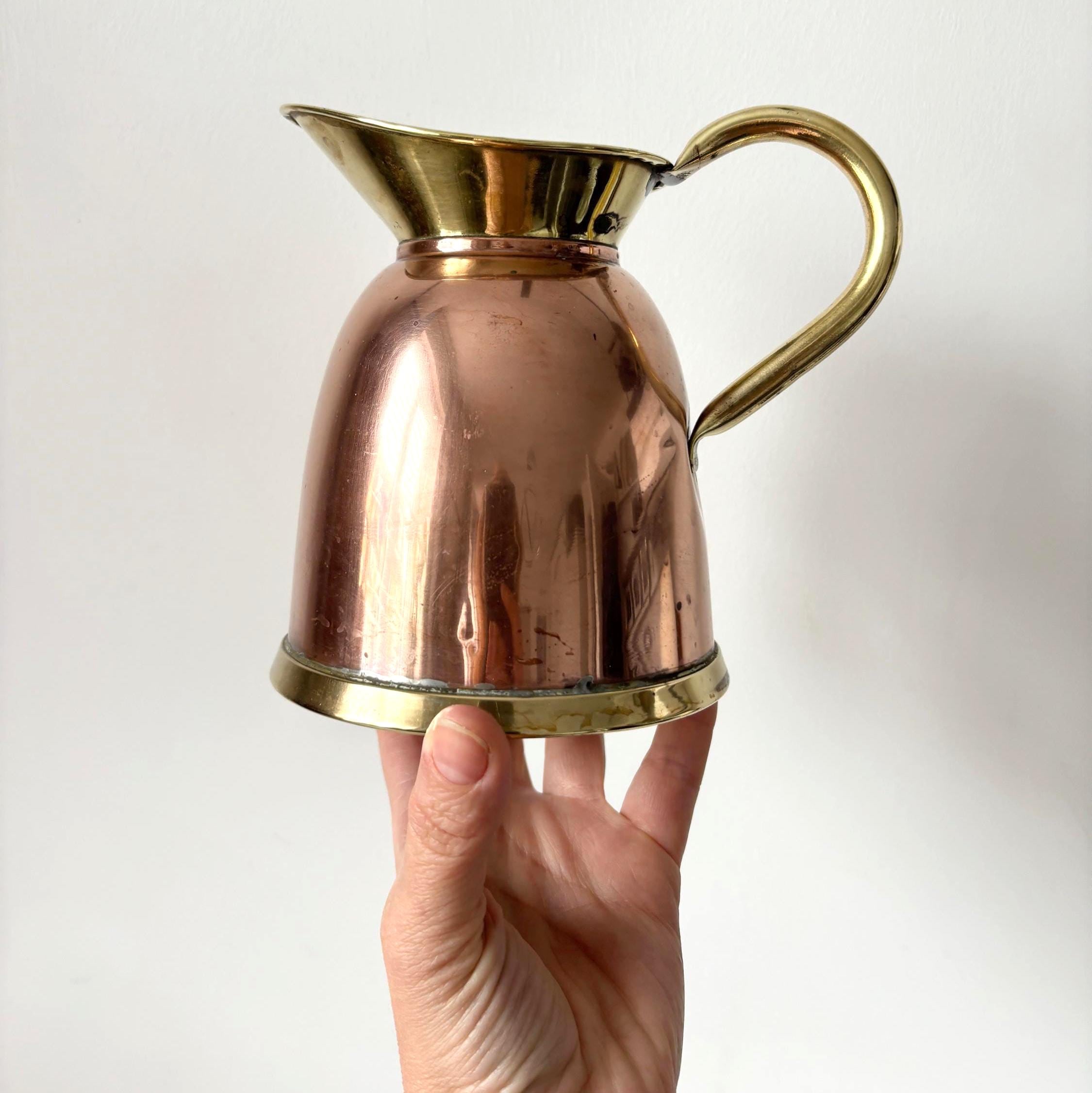 Vintage Copper and Brass Jug Rustic Farmhouse Pitcher Cottage Kitchen Decorative Metal Vase