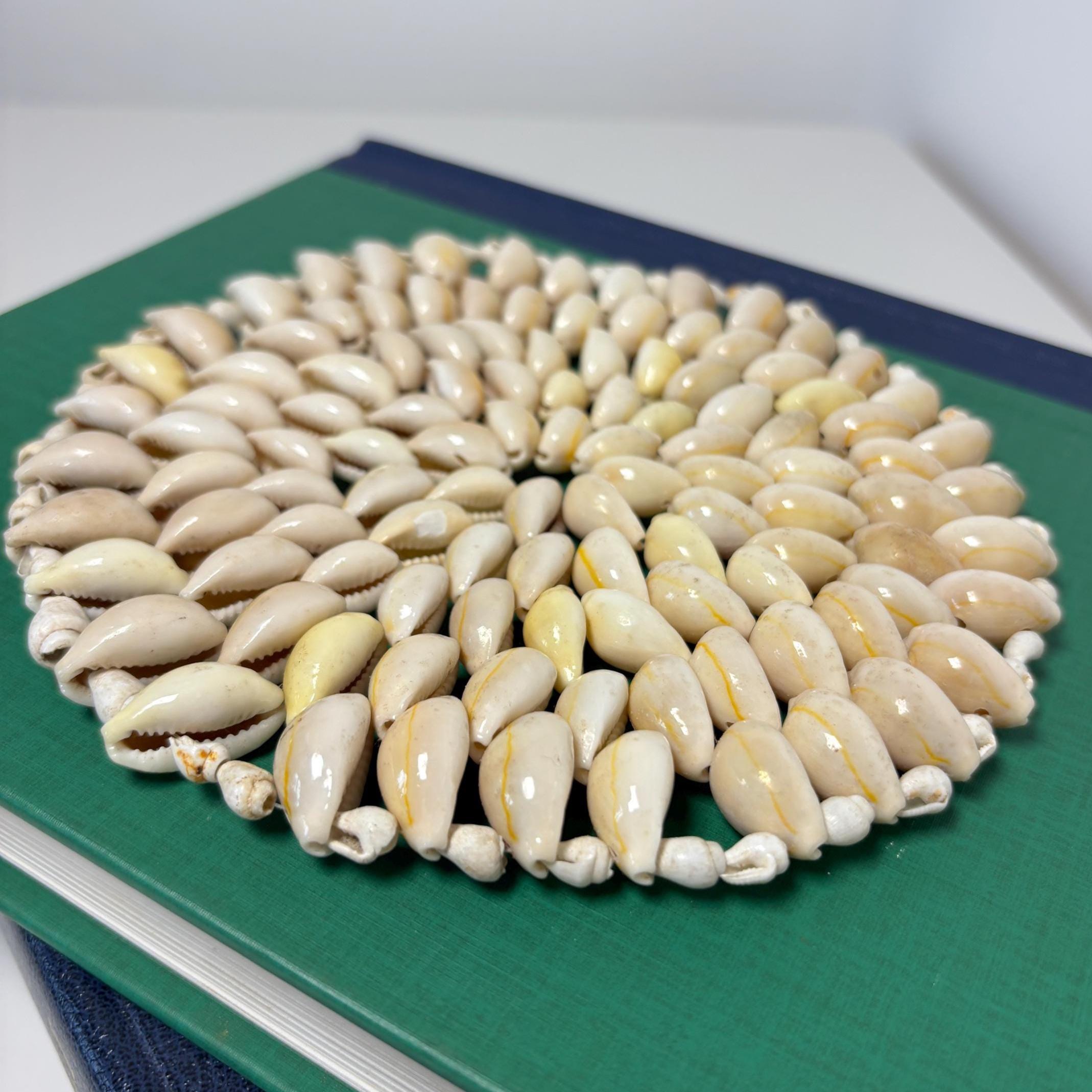 Vintage Cowrie Shell Trivet, Natural Shell Table Mat, Coastal Boho Decor
