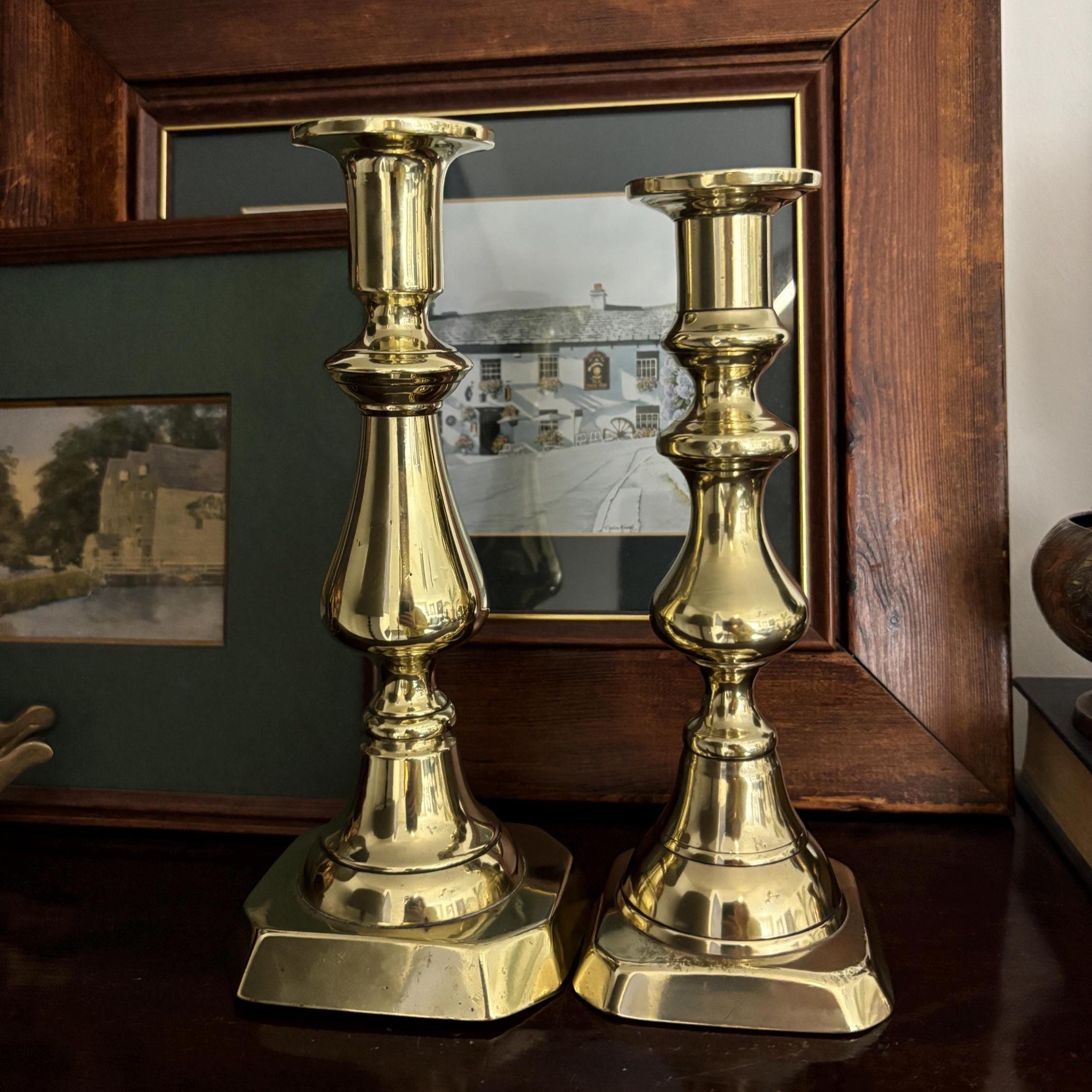 Vintage Brass Candlesticks Pair Traditional Candle Holders Classic Home Decor Mantel Table Centerpiece