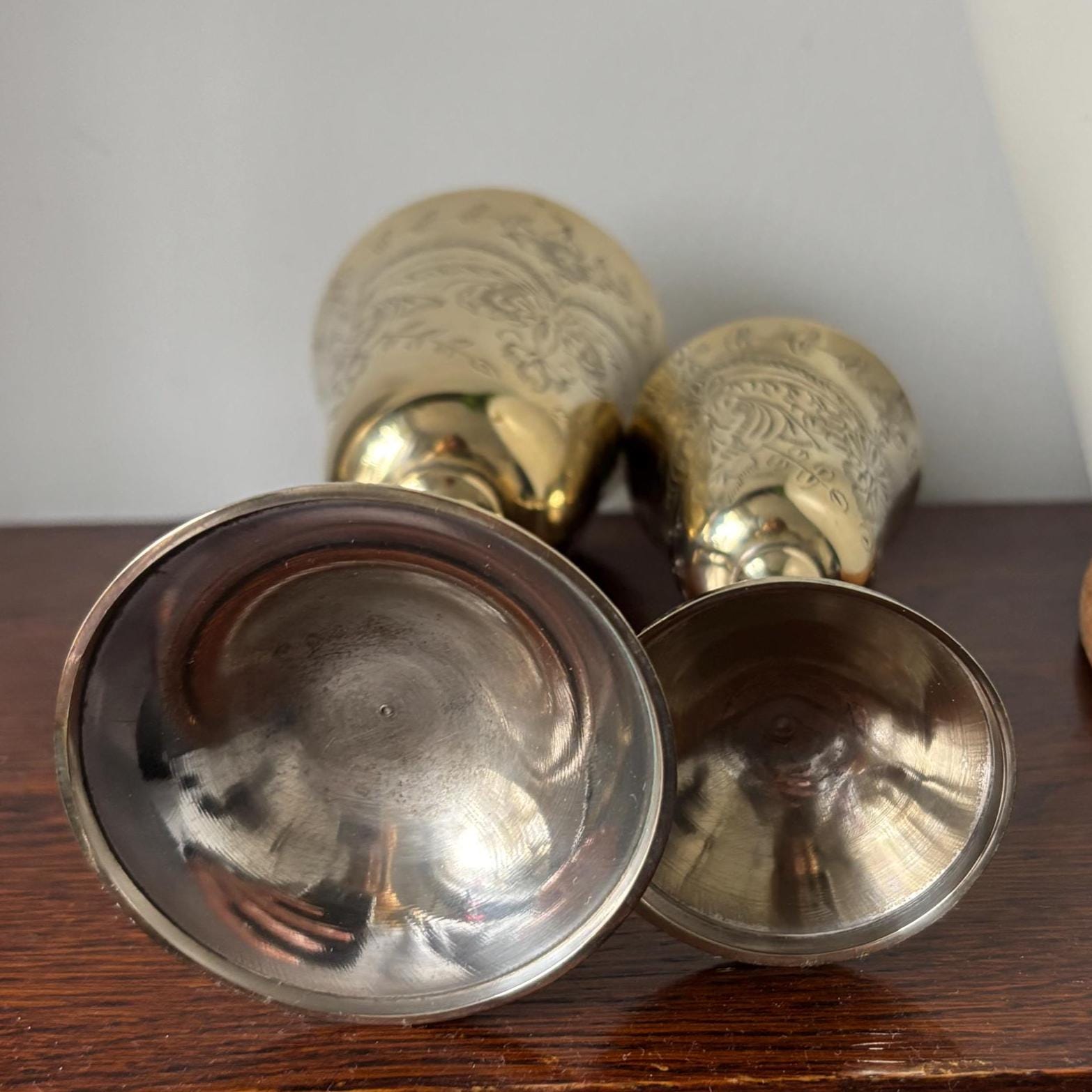 Vintage EPNS Engraved Goblet Pair Silver Plated Chalice Set Decorative Barware Cups
