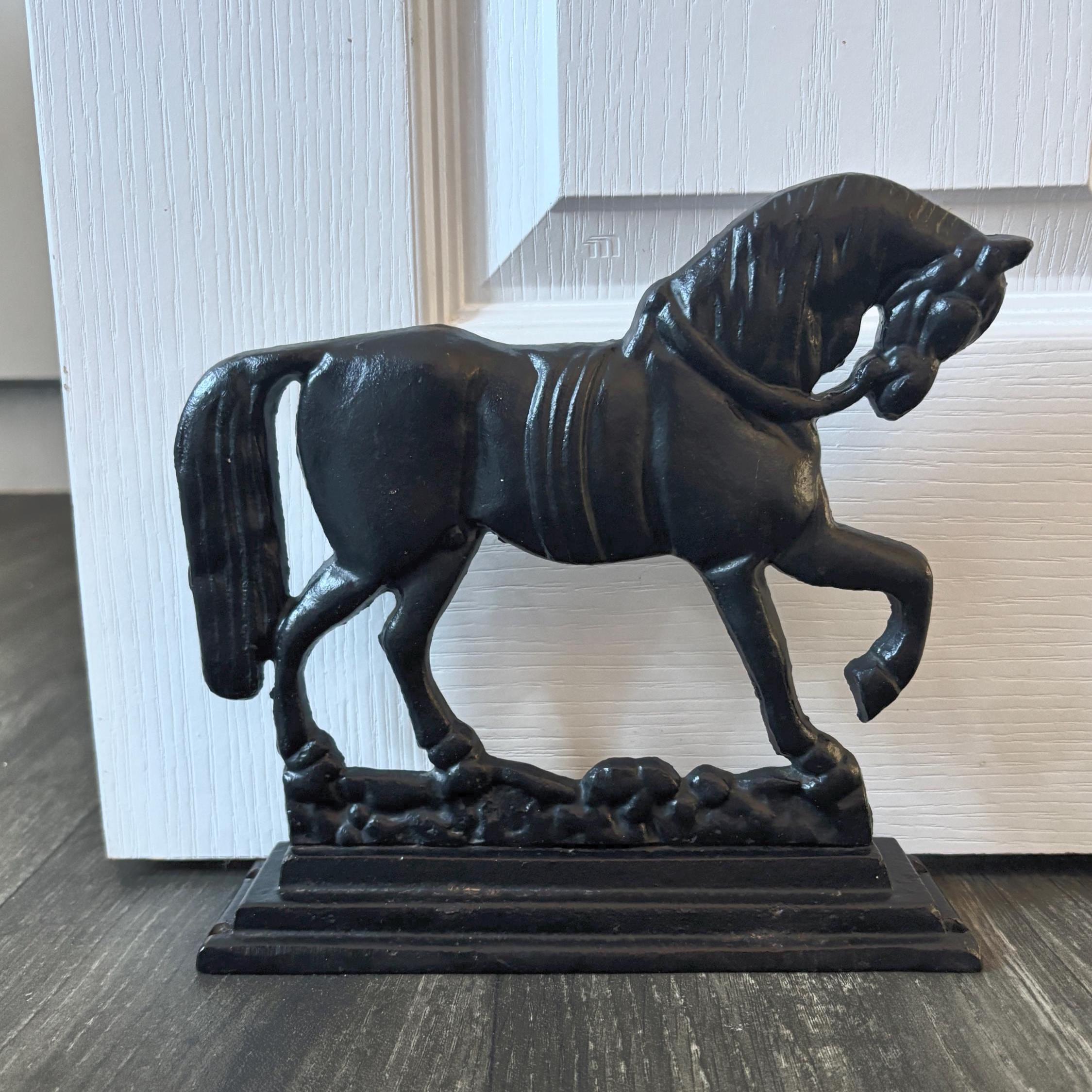 Vintage Cast Iron Prancing Horse Doorstop Black Equestrian Farmhouse Country Decor Heavy