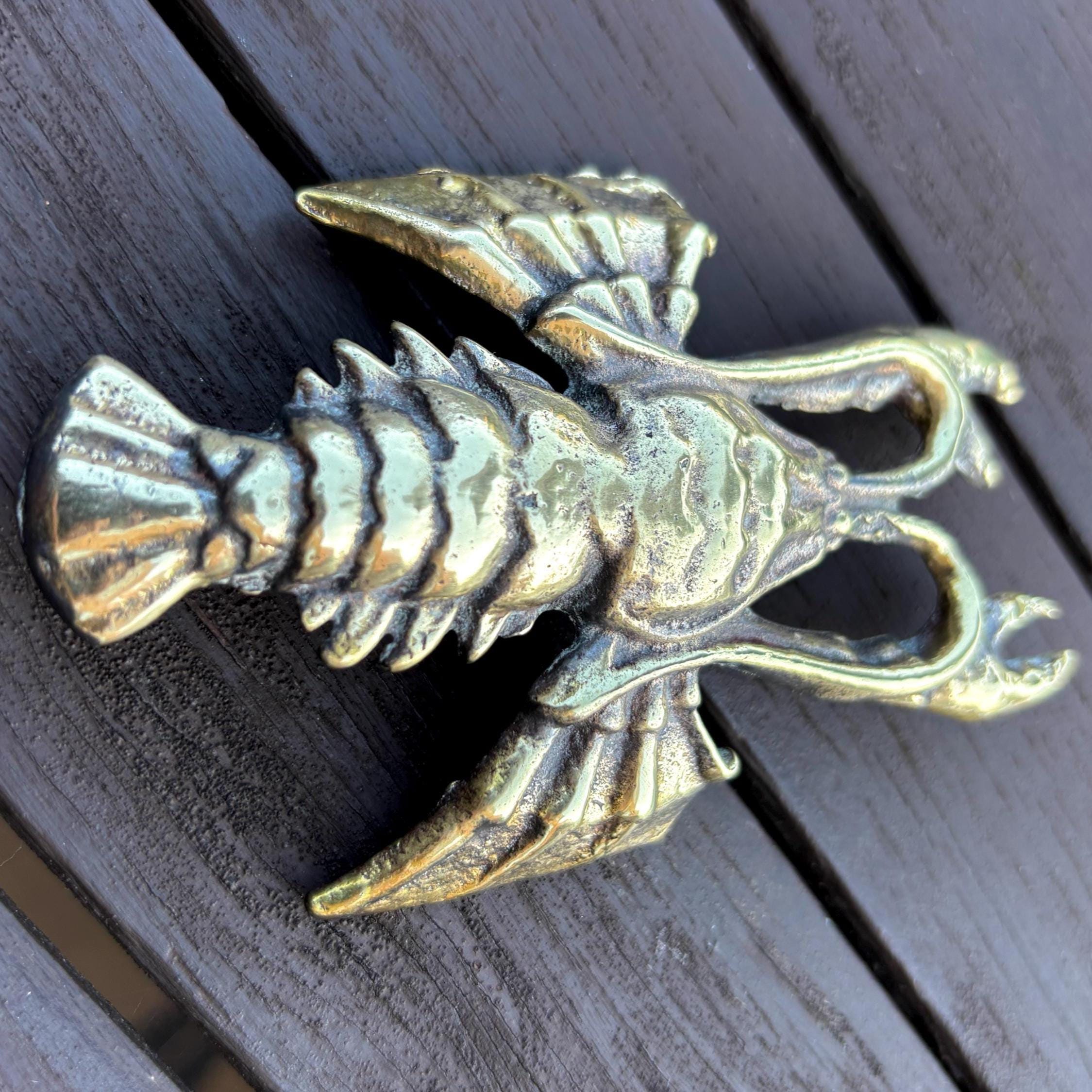 Vintage Brass Lobster Figurine Solid Brass Nautical Coastal Decor Beach House Ornament