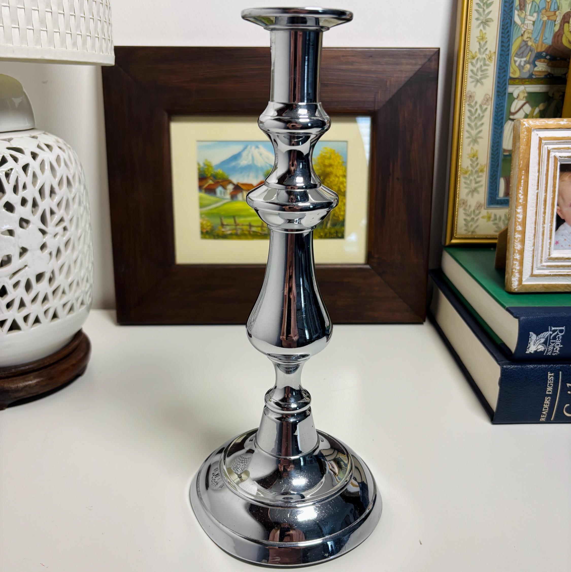Polished Chrome Baluster Candlestick | Heavy Hotel Style