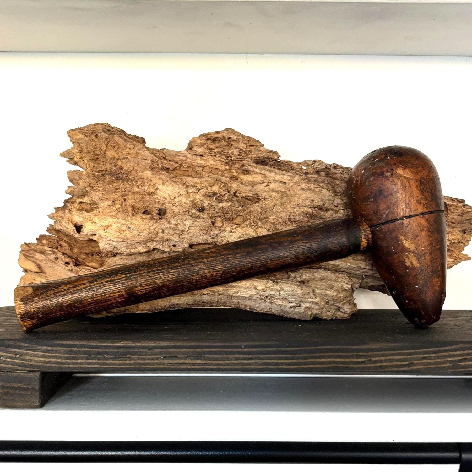 Vintage Lead-Dressing “Bossing” Mallet | Pear-Shaped Wooden Head | Roofer/Plumber Tool