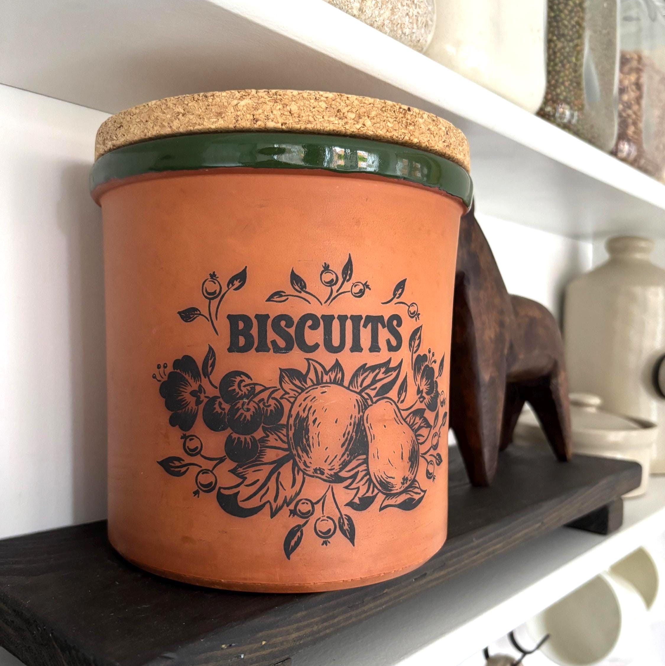 Large Vintage Terracotta Biscuit Jar Ceramic Kitchen Storage Canister Rustic Farmhouse Decor Container Pot