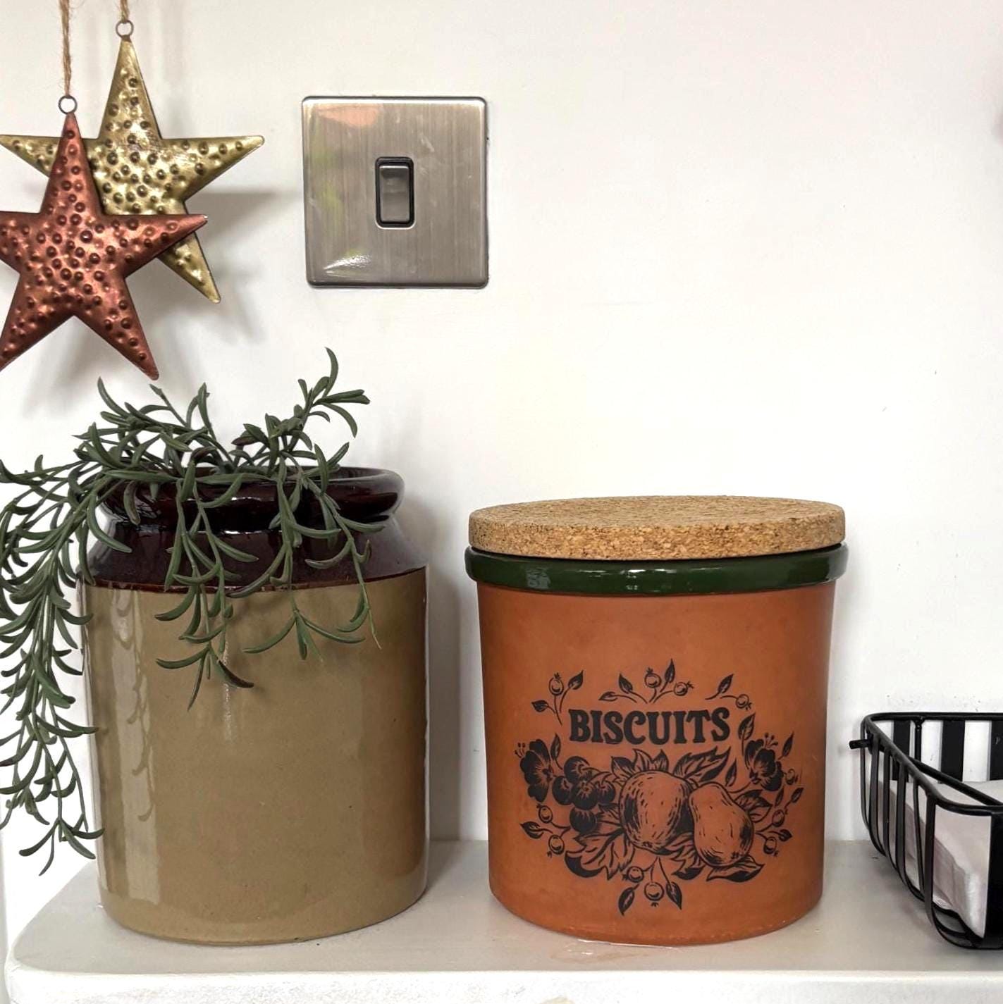 Large Vintage Terracotta Biscuit Jar Ceramic Kitchen Storage Canister Rustic Farmhouse Decor Container Pot