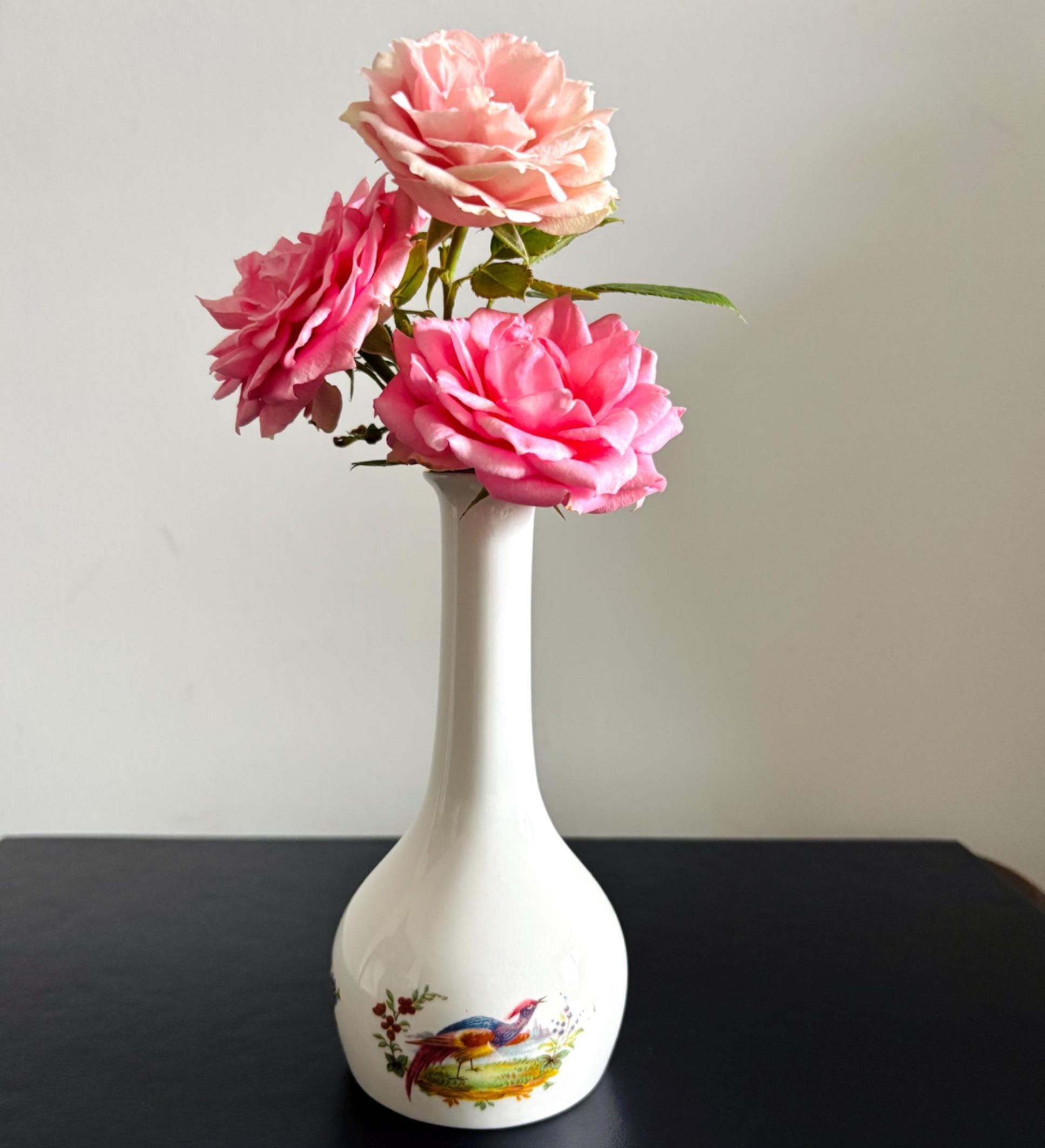 Vintage Crown Staffordshire Bud Vase: Exotic Bird & Floral Bone China