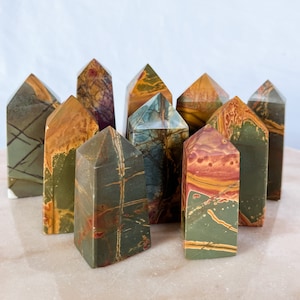 Picasso Jasper Tower, Natural Crystal Carving Point, Cherry Creek Jasper, Red Creek Jasper