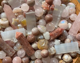 Valentine Love Spell Crystal Scoop, Crystal Confetti Mix, Romance Gift, Pink Rose Quartz Agaat Mystery Scoop