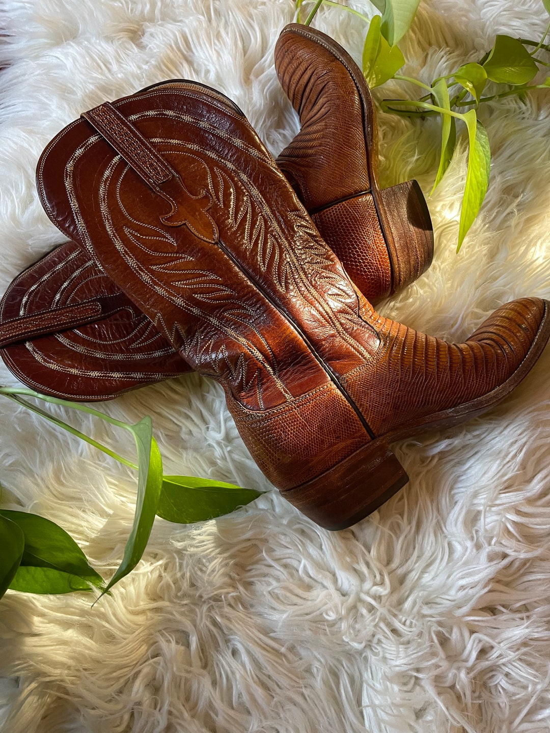 Lucchese Exotic Lizard Brown Womens Cowboy Boots Size 5.5 Brown Leather