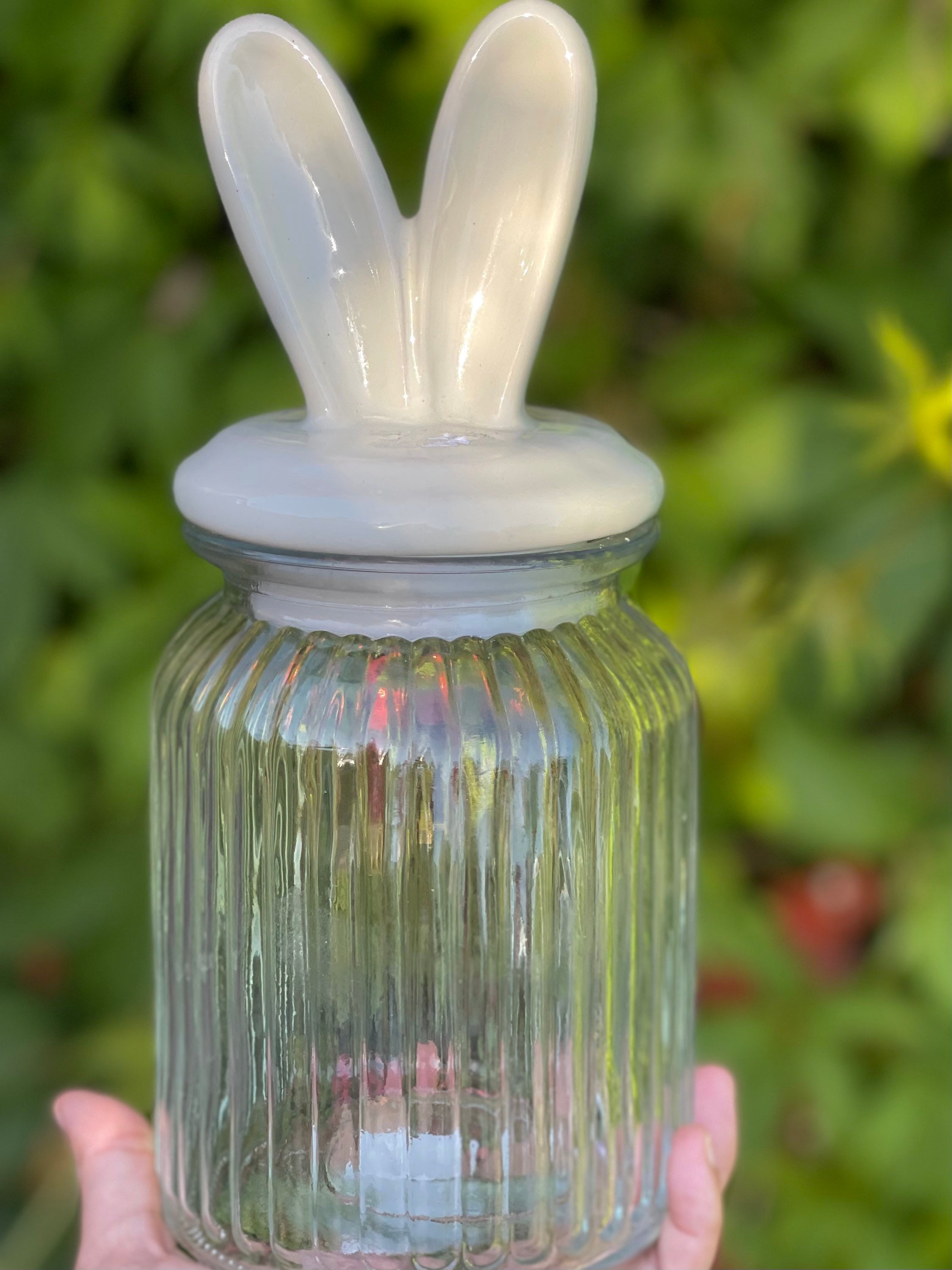 TJ max bunny ears glass jar canister retro funky eclectic Etsy