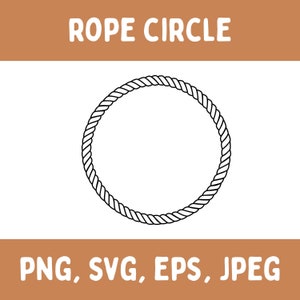 May include: Black and white line drawing of a rope circle. The image is labeled "ROPE CIRCLE" and "PNG, SVG, EPS, JPEG".