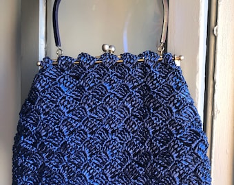 Blue Raffia Purse