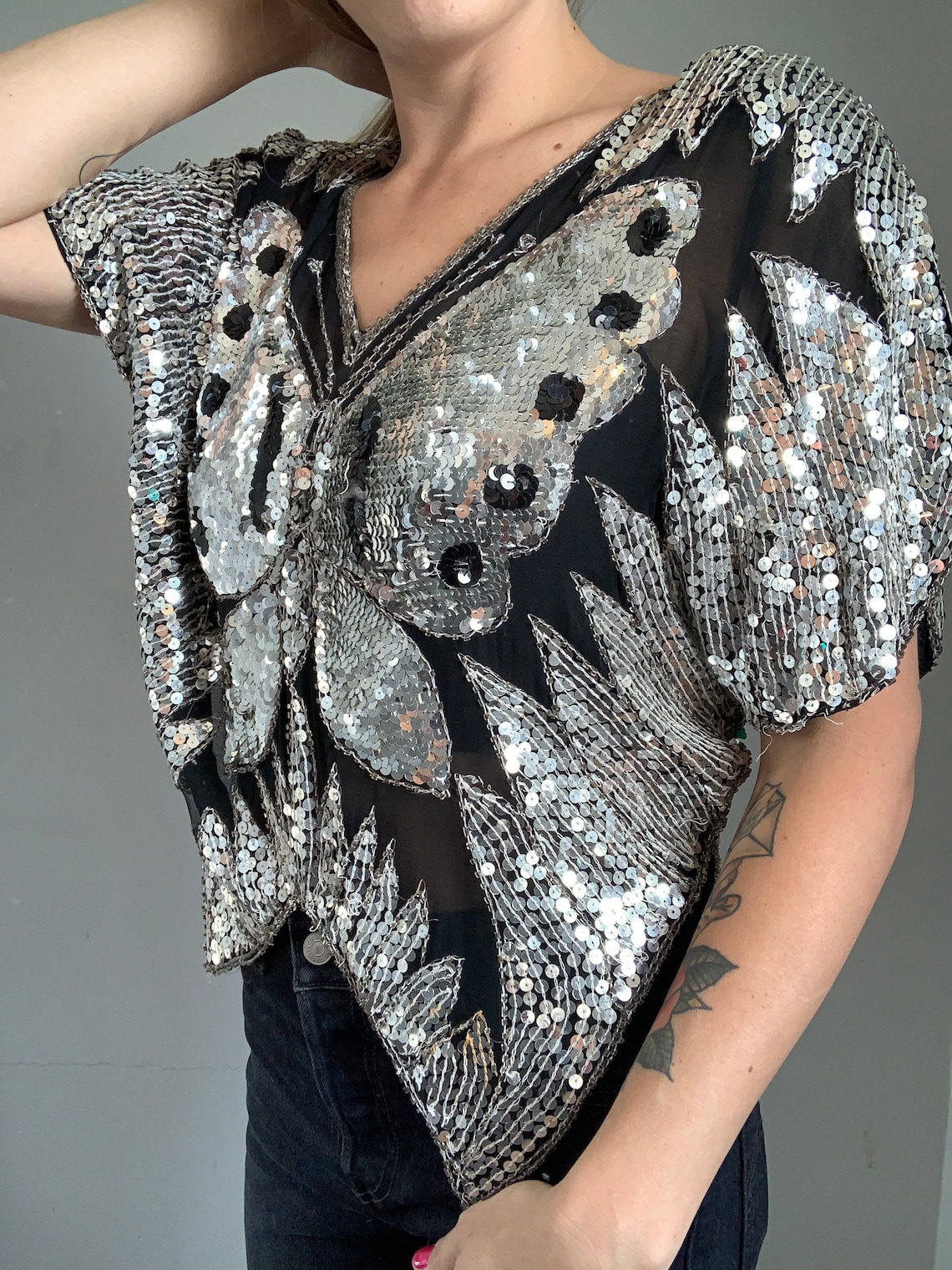 Butterfly Sequin Top Etsy