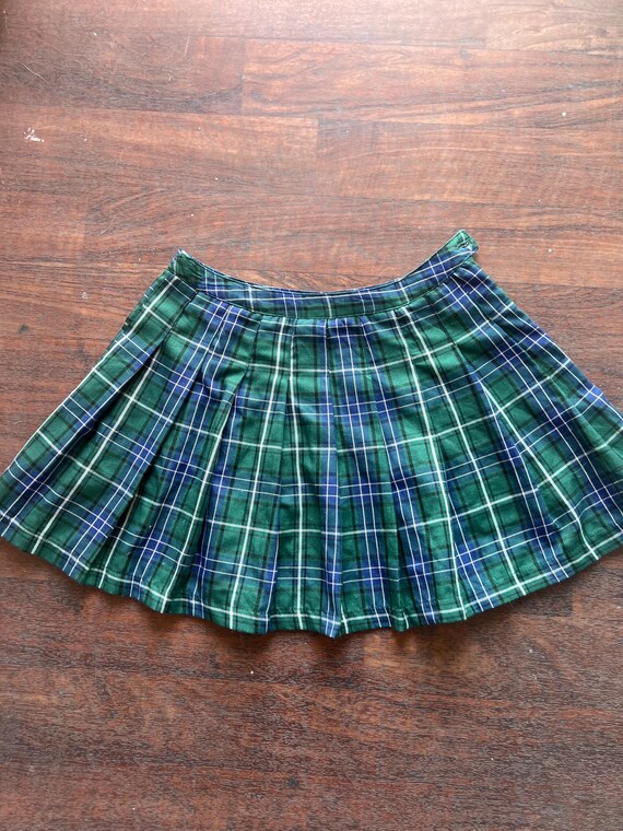 School Uniform Skirt Blue And Green Plaid Pleated Skirt Junior