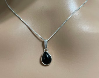 Dainty Black Onyx Teardrop Pendant/Small Black Onyx Pendant /Teardrop Necklace/Sterling Silver/ Made In USA