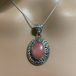 Rhodochrosite Pendant Necklace/Sterling Silver Pendant/Natural Rhodochrosite Pendant/Rhodochrosite Necklace/Rhodochrosite Pendant