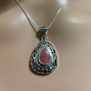 Rhodochrosite Pendant/Sterling Silver Pendant/Natural Rhodochrosite Pendant/Dainty Teardrop Sterling Rhodochrosite Necklace