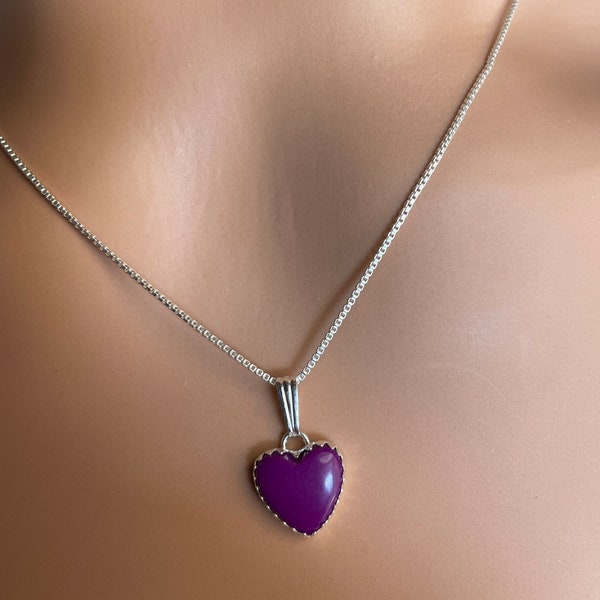Purple Heart Pendant/Purple Heart Necklace/Sterling Silver Heart/ Valentine Gift/Dainty Heart Necklace/Made In USA