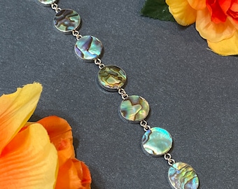 Circle Link Abalone Shell Bracelet/ Sterling Silver / Link Bracelet / Sterling Silver Bracelet