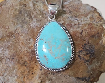 Pendant Turquoise/Blue Turquoise Pendant /Large Pendant/Sterling Silver Turquoise /Turquoise Jewelry/Turquoise Necklace/Gift For Her /T11