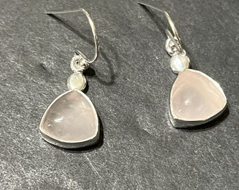Rose quartz triangle earrings/ rose quartz earrings/ rose quartz/ triangle earring/ Sterling silver earrings