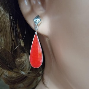 Teardop Red Coral Earrings / Sterling Silver / Red Dangle Earrings / Coral Jewelry / Coral Earring /Dangle Earrings / Gift For Mom / A118-AR