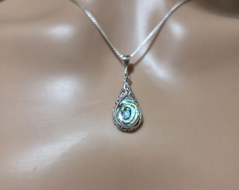 Teardrop Abalone Shell Pendant / Sterling Silver Jewelry / Abalone Shell Necklace / Abalone Shell Pendant / Pendant Necklace / A384-AR