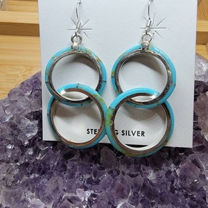 Sterling Silver Double Hoop Earrings: Turquoise Dangle Earrings