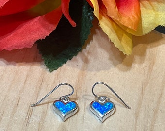 Blue Heart Opal Earring/Fire Opal Earring/Opal Heart Earring/Sterling Silver Heart/Gift For Her/Heart Jewelry Earring/Valentine