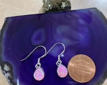 Pink Opal Earring/ Fire Opal Earring/ Dainty Opal Earring/Tiny Teardrop Earring /Sterling Silver/ Silver Earring