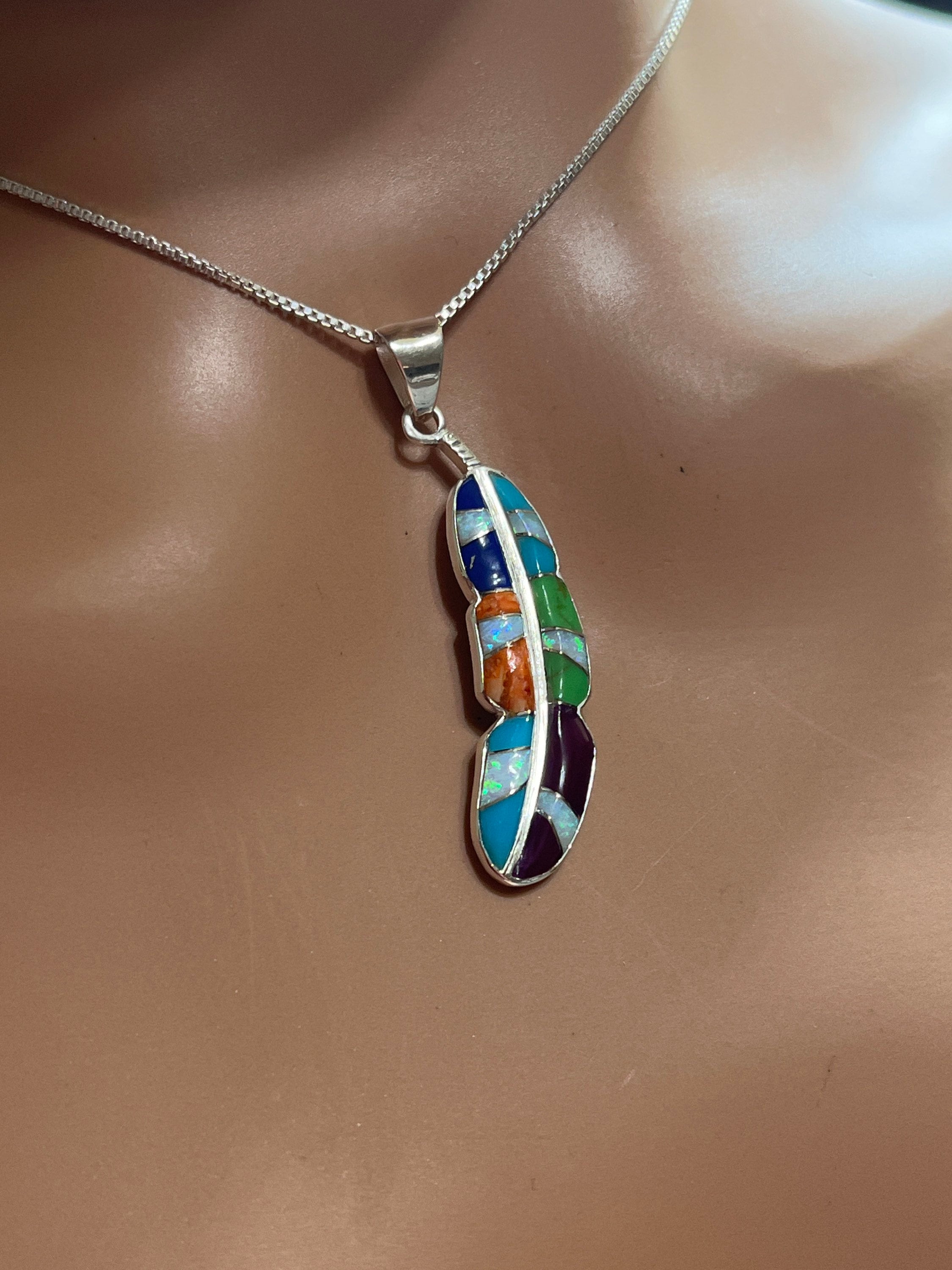 Feather Pendant /multicolored Feather Jewelry/ Feather Necklace