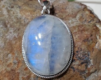 Large Rainbow Moonstone Pendant/Boho Moonstone/Natural Moonstone/925 Sterling Silver/Top Quality Moonstone/Healing Pendant/R005