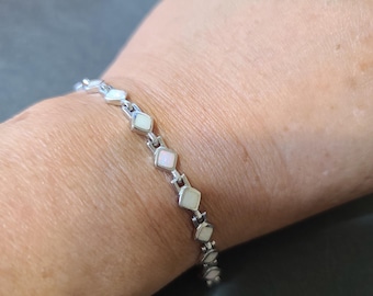 White Opal Link Bracelet/Sterling Silver Bracelet/Fire Opal Bracelet/gift for Her/Opal Bracelet/Inlay Opal Bracelet/bb2