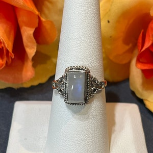 Rainbow Moonstone Ring/ Rainbow Moonstone Jewelry/ Sterling Silver Ring/ Sterling Silver Jewelry/