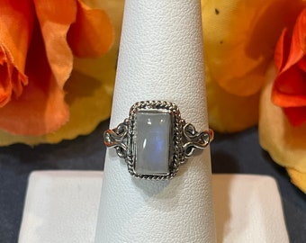 Rainbow Moonstone Ring/ Rainbow Moonstone Jewelry/ Sterling Silver Ring/ Sterling Silver Jewelry/