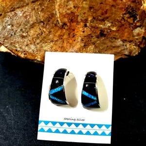 Black Inlay Hoop Earring/Black Hoop Earrings/Black Half Hoop Earring /Sterling Silver Hoops/Southwest Jewelry /Gift For Her/Hoops