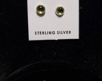 Tiny Stud Earrings / Sterling Silver / Dainty Stud Earrings / Period Green Studs /Green Gemstone / Small Peridot Stud