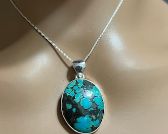 Natural Turquoise Pendant /turquoise Necklace /Sterling Silver Necklace/Genuine Turquoise Pendant/Gift For Her