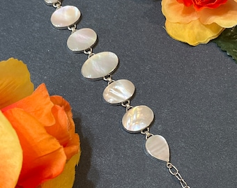 Stunning Mother of Pearl Link Bracelet/ Sterling Silver / Link Bracelet / Sterling Silver Bracelet