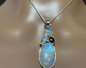 Rainbow Moonstone Pendant/Boho Moonstone/Natural Moonstone/925 Sterling Silver/Top Quality Moonstone/Healing Pendant/Gift