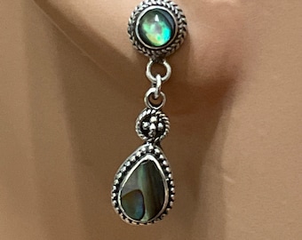 Dainty Stud Teardrop Abalone Shell Dangle Earrings / Sterling Silver / Teardrop Dangle Earrings / Decorative Sterling Silver Earrings