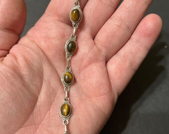 Tigers eye Link Bracelet/Sterling Silver Bracelet/ tigers eye Bracelet/Tigers eye/Dainty Tiger Eye Bracelet