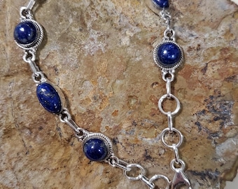 Pulsera de eslabones de lapislázuli/ Pulsera de lapislázuli/ Pulsera de plata de ley/ Pulsera de plata de ley con forma de lágrima/ Pulsera de lapislázuli y plata/ B9