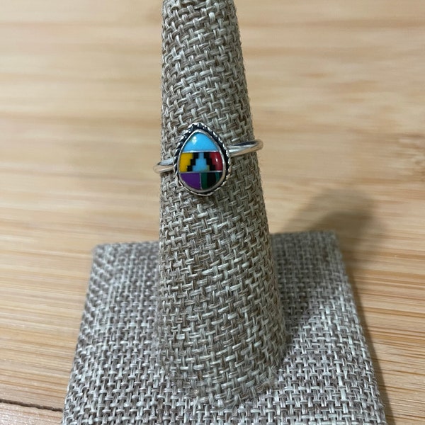 Mosaic Ring/Inlay Ring/Sterling Silver Ring/Multi Color Ring/Stacking Ring/Gift