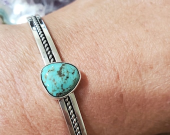 Simple Turquoise Cuff/ Sterling Silver Cuff/Turquoise Cuff/ Turquoise Bracelet/Beatyful Cuff/Blue Turquoise Cuff/Dainty Turquoise Cuff/LL05