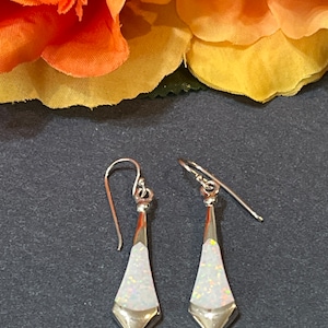 White Opal Dangle Earrings / White Opal Drop Earrings/ Opal Earrings/ Sterling Silver/ Sterling Silver Earrings/ White Opal Earrings/